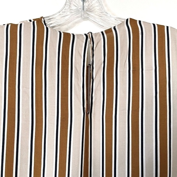 🌺 Zara Stripe Ruffle High Low Lightweight Tan Sleeveless Blouse Size S - Picture 5 of 11